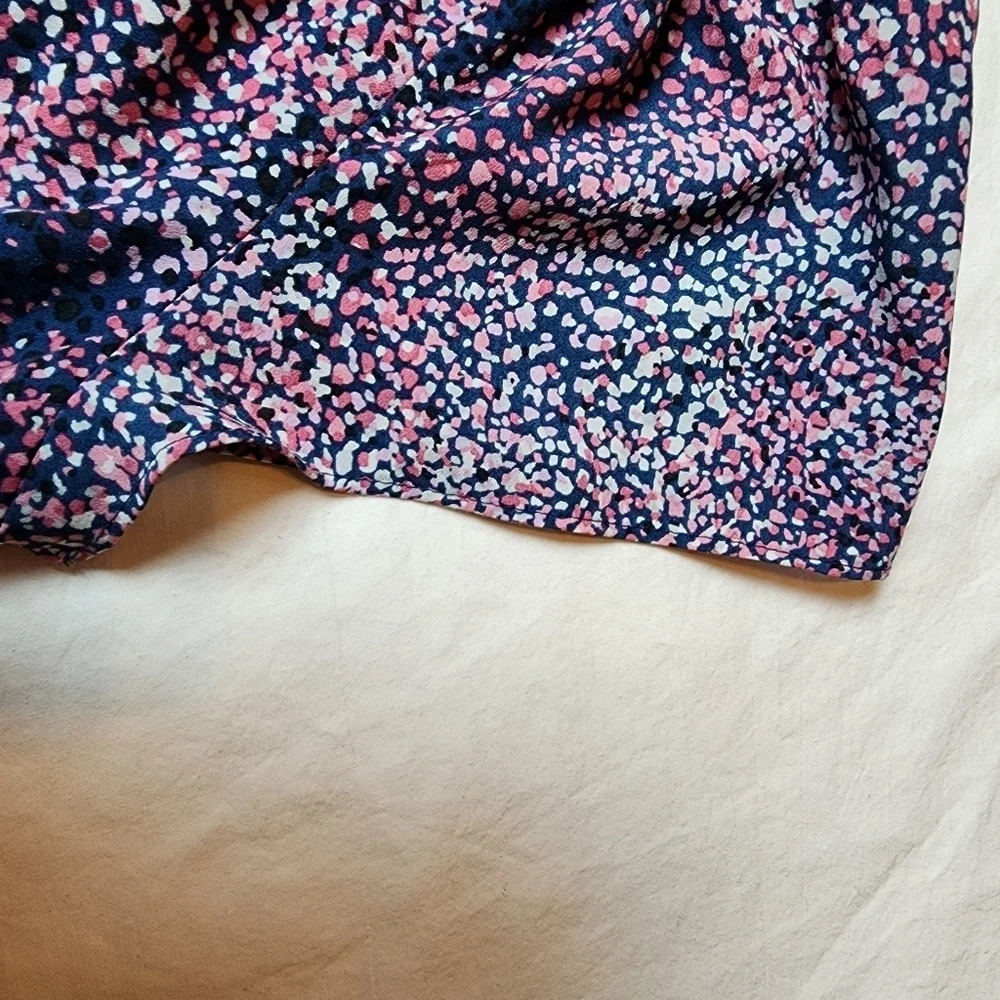 Motherhood Maternity Small Petite Pink and Blue Patterned Blouse Top With Tie - Picture 6 of 10